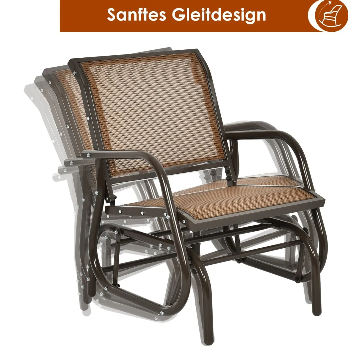 Schaukelstuhl, Outdoor-Schaukelstuhl mit Metallrahmen Schaukelstuhl Gartenstuhl Schwingstuhl Braun