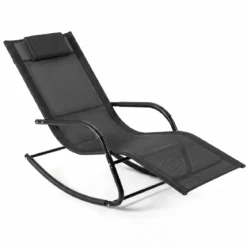 Schaukelstuhl Outdoor Schaukelliege mit Abnehmbarer Kopfstütze bis 160kg Belastbar Schwarz/Beige