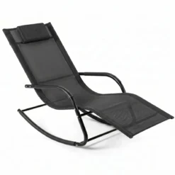 Schaukelstuhl Outdoor Schaukelliege mit Abnehmbarer Kopfstütze bis 160kg Belastbar Schwarz/Beige