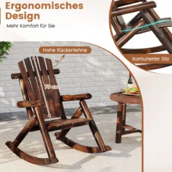 Schaukelstuhl Schaukelsessel aus Massivholz Relaxstuhl mit hoher Rückenlehne und Lattenrost Sitz Braun