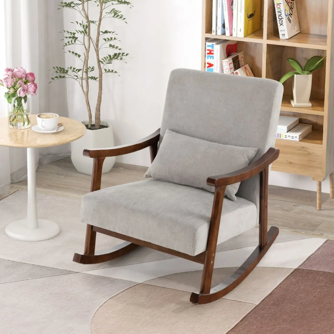 Schaukelstuhl Sessel Wohnzimmer Gepolsterter Loungesessel mit Armlehnen Braun
