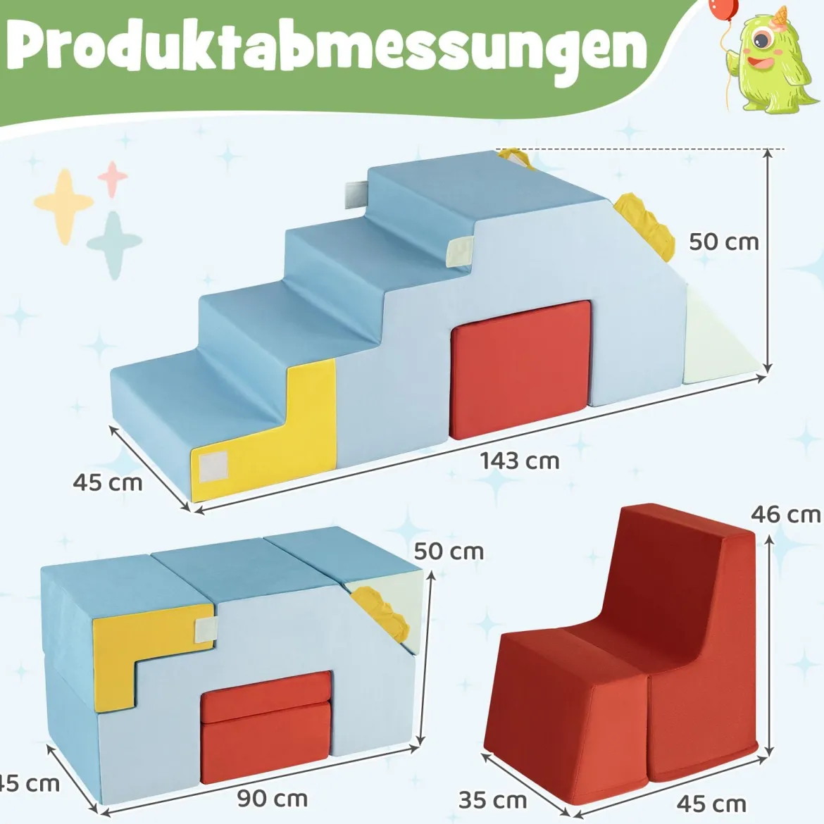 Schaumstoff Bausteine für Kinder Kleinkind-Klettergerüst mit Rutsche & Treppe Weiche Kletterspielzeug Bunt