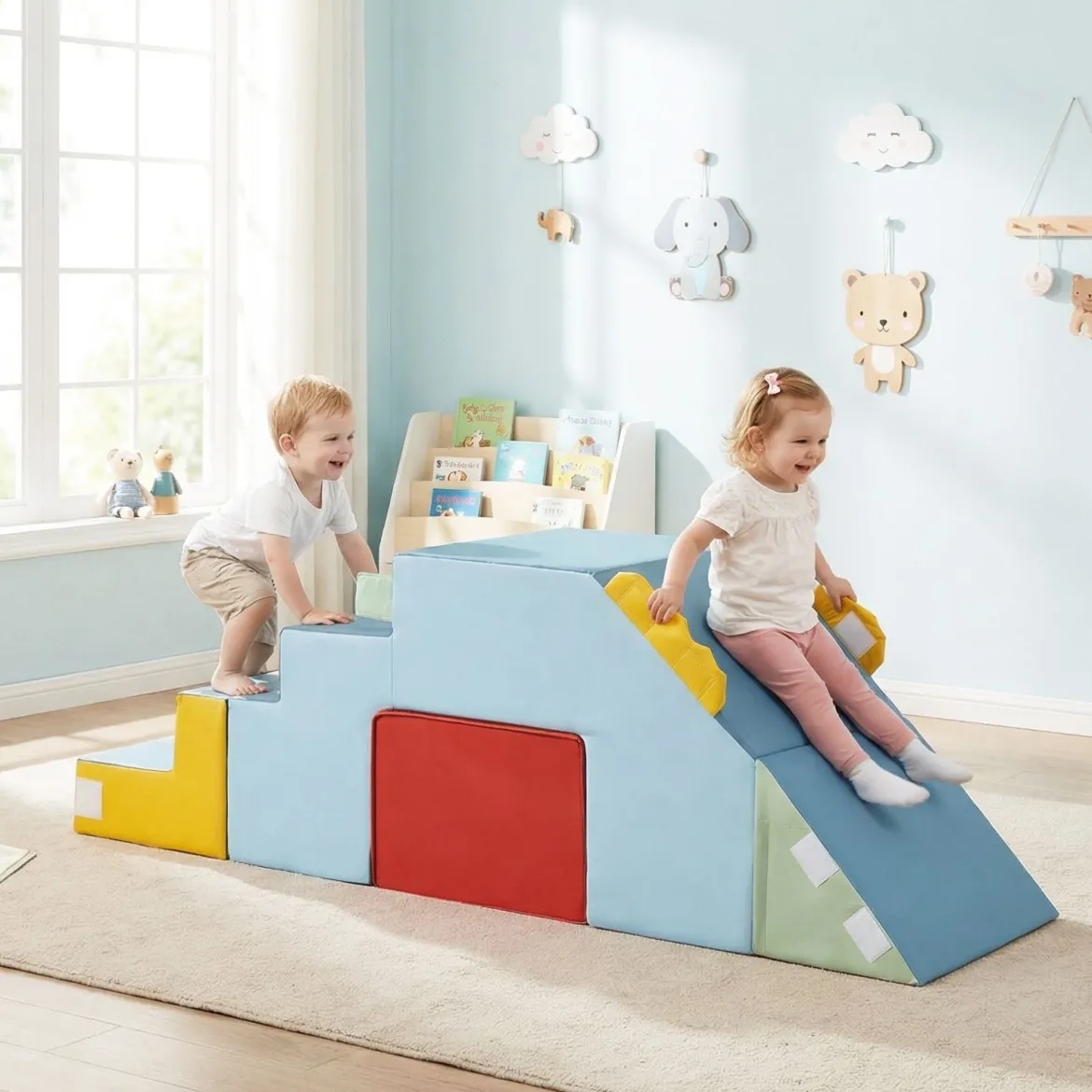 Schaumstoff Bausteine für Kinder Kleinkind-Klettergerüst mit Rutsche & Treppe Weiche Kletterspielzeug Bunt