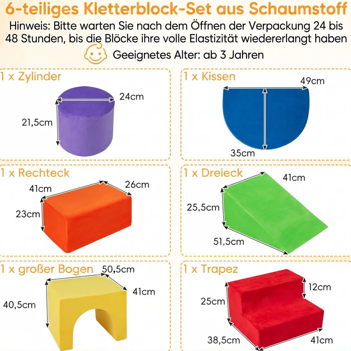 Schaumstoff Bausteine 6-Teilige Weiche Schaumstoffbausteine aus Samt Indoor Softbausteine