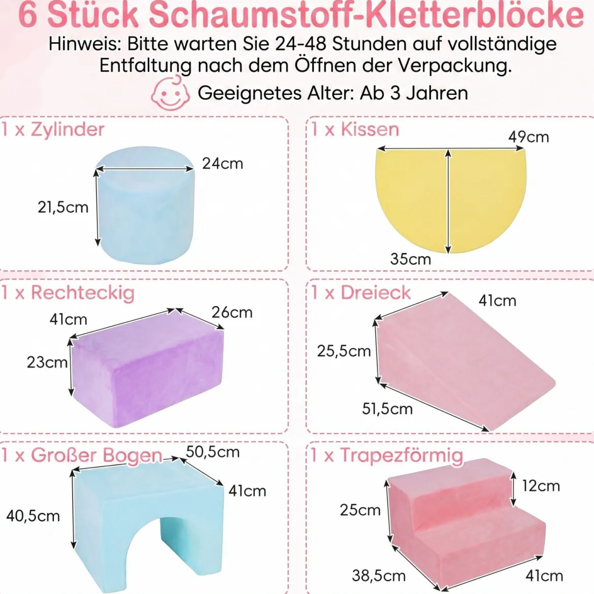 Schaumstoff Bausteine 6-Teilige Weiche Schaumstoffbausteine aus Samt Indoor Softbausteine
