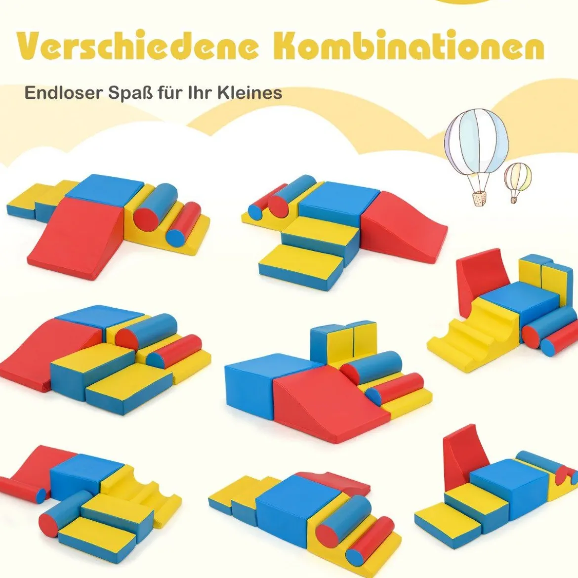 Schaumstoff-Kletterblöcke für Kleinkinder 7-teiliges Softspielzeug-Set mit Klettverschlüssen zum Krabbeln