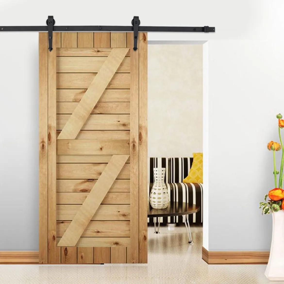 Schiebetürbeschlag Set Schiebetürsystem aus Edelstahlfür Holztür 1830 mm