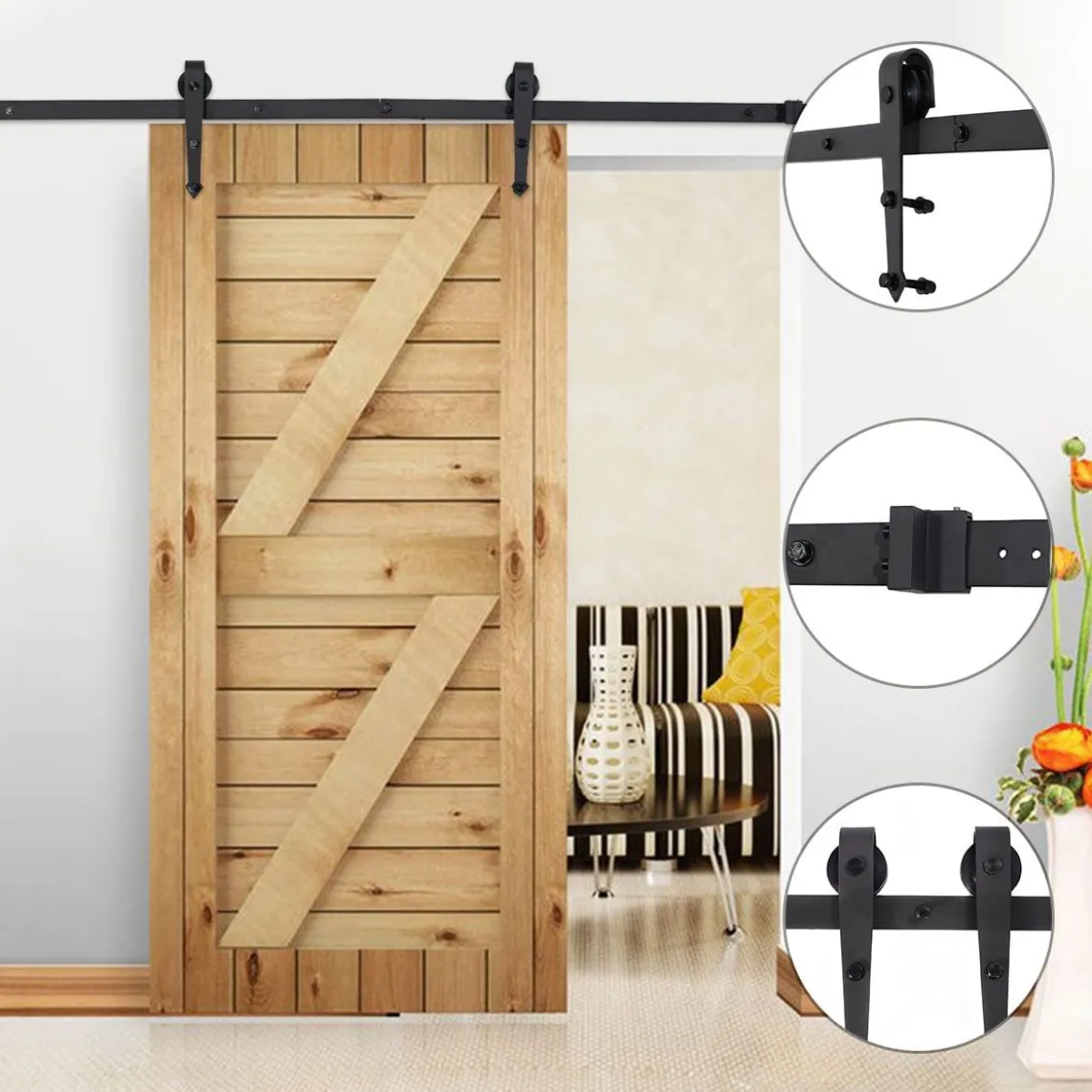 Schiebetürbeschlag Set Schiebetürsystem aus Edelstahlfür Holztür 1830 mm