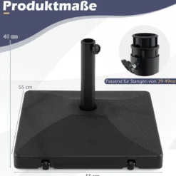 Schirmständer mit Rollen Quadratischer Schirmgewicht mit 2 Rollen Griff & 2 Adaptern für Schirmstange 39/49 mm