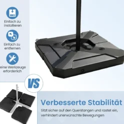 Schirmständer 2 teilige quadratische Platten mit Griffen befüllbar für Garten 89 x 89 cm Schwarz