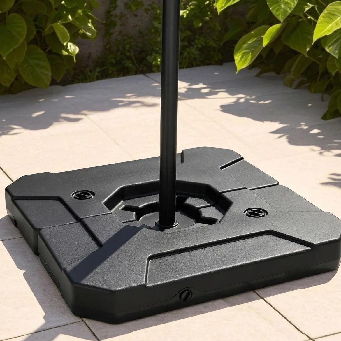 Schirmständer 2 teilige quadratische Platten mit Griffen befüllbar für Garten 89 x 89 cm Schwarz