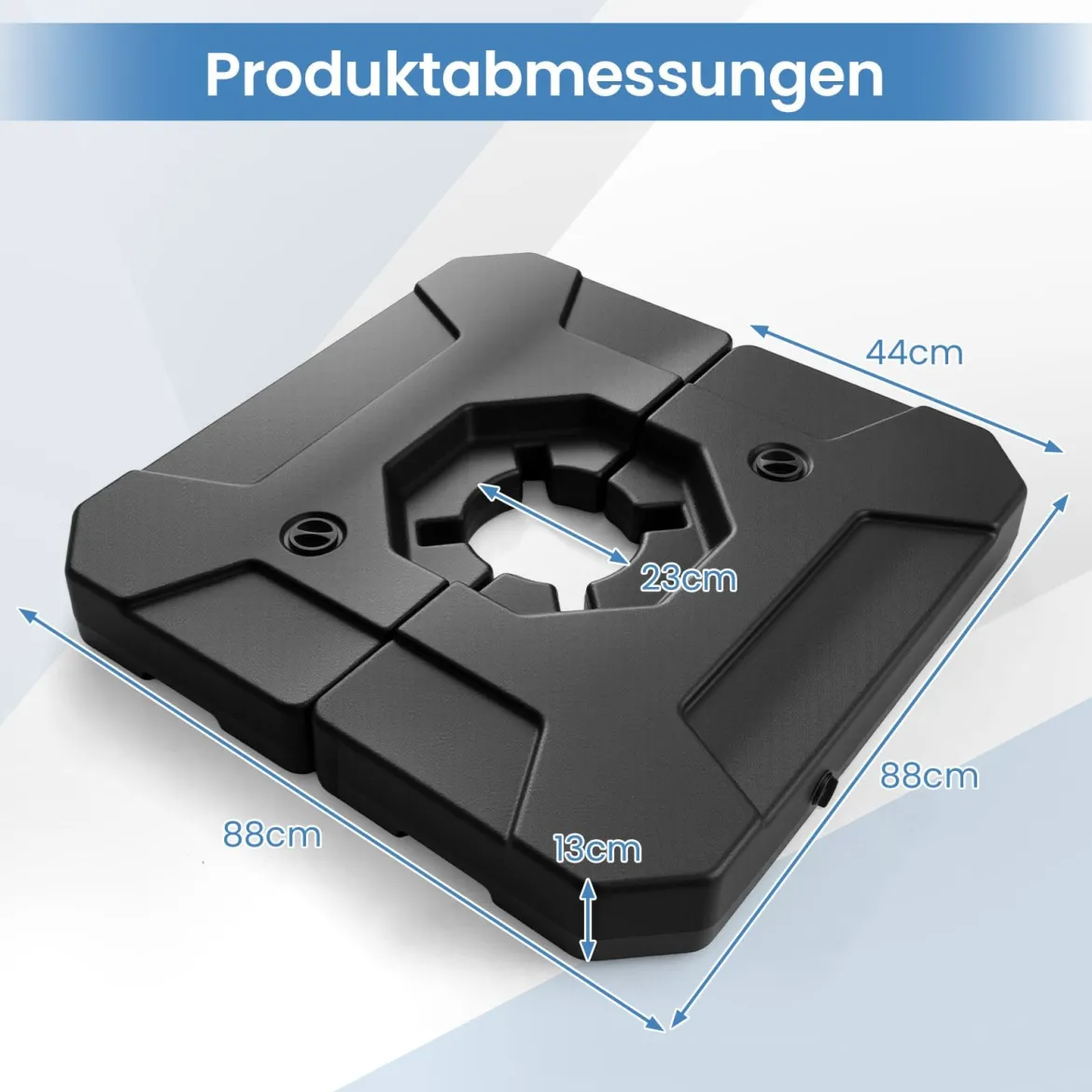 Schirmständer 2 teilige quadratische Platten mit Griffen befüllbar für Garten 89 x 89 cm Schwarz