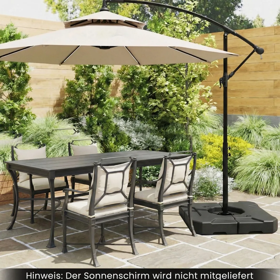 Schirmständer 2 teilige quadratische Platten mit Griffen befüllbar für Garten 89 x 89 cm Schwarz