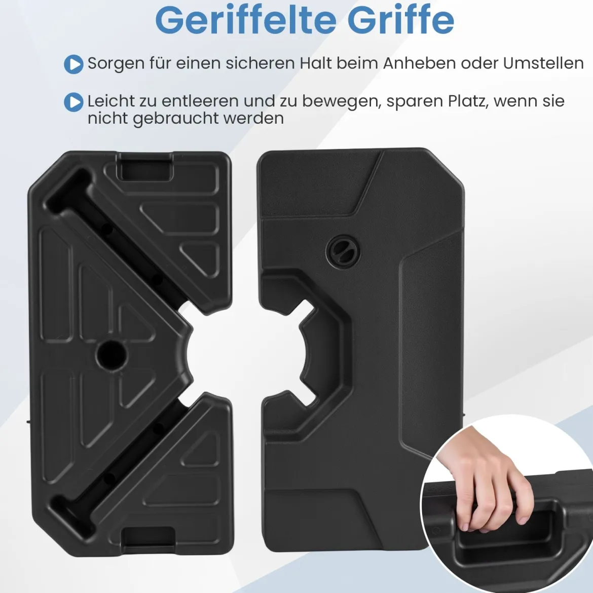 Schirmständer 2 teilige quadratische Platten mit Griffen befüllbar für Garten 89 x 89 cm Schwarz