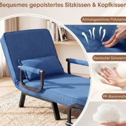 Schlafsessel mit Bettfunktion Umwandelbares Schlafsofa mit 5-fach Verstellbarer Rückenlehne für Zuhause