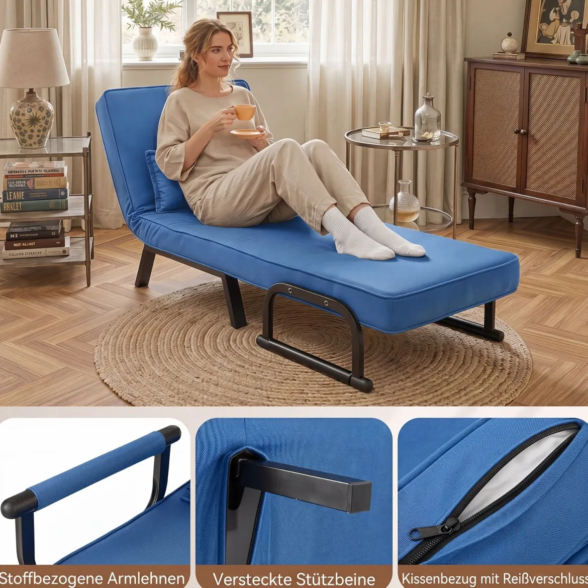 Schlafsessel mit Bettfunktion Umwandelbares Schlafsofa mit 5-fach Verstellbarer Rückenlehne für Zuhause