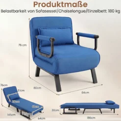 Schlafsessel mit Bettfunktion Umwandelbares Schlafsofa mit 5-fach Verstellbarer Rückenlehne für Zuhause