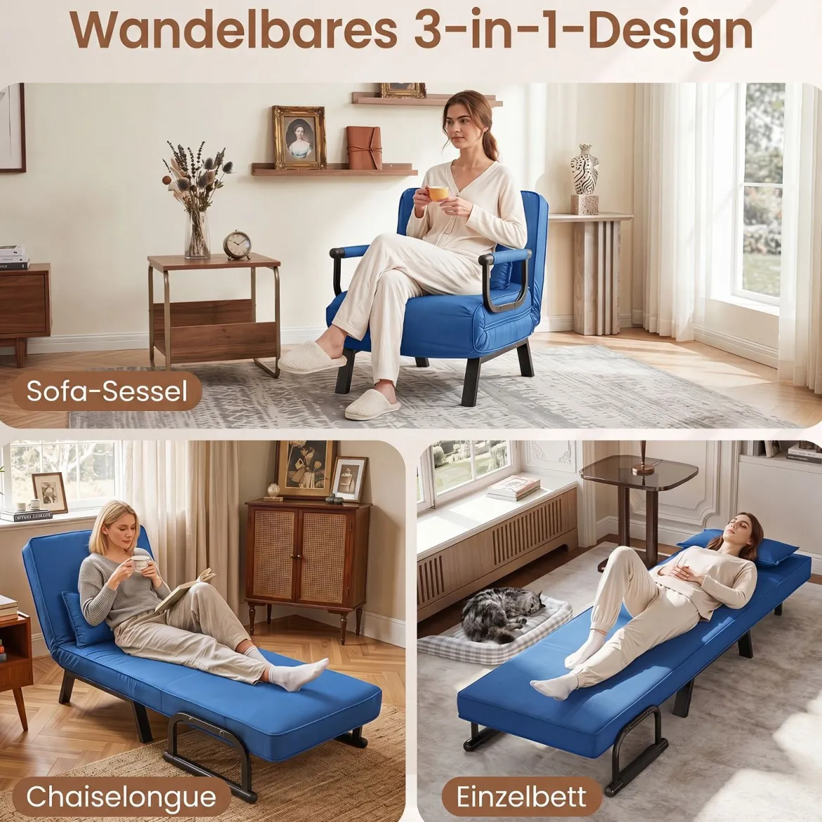 Schlafsessel mit Bettfunktion Umwandelbares Schlafsofa mit 5-fach Verstellbarer Rückenlehne für Zuhause