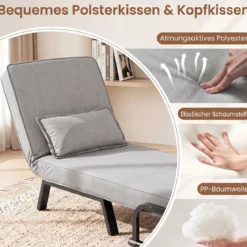 Schlafsessel mit Bettfunktion Umwandelbares Schlafsofa mit 5-fach Verstellbarer Rückenlehne für Zuhause