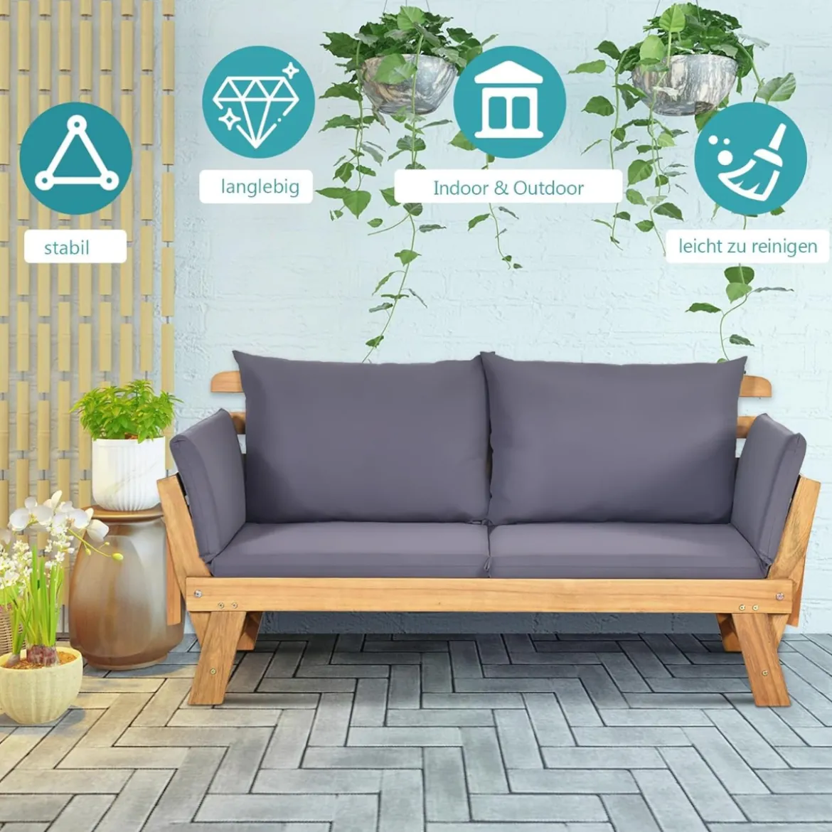 Schlafsofa für die Terrasse Tagesbett aus Akazienholz 198 x 75 x 75 cm