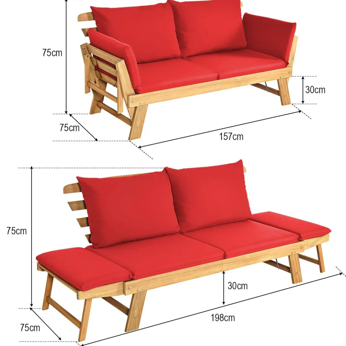 Schlafsofa für die Terrasse Tagesbett aus Akazienholz 198 x 75 x 75 cm