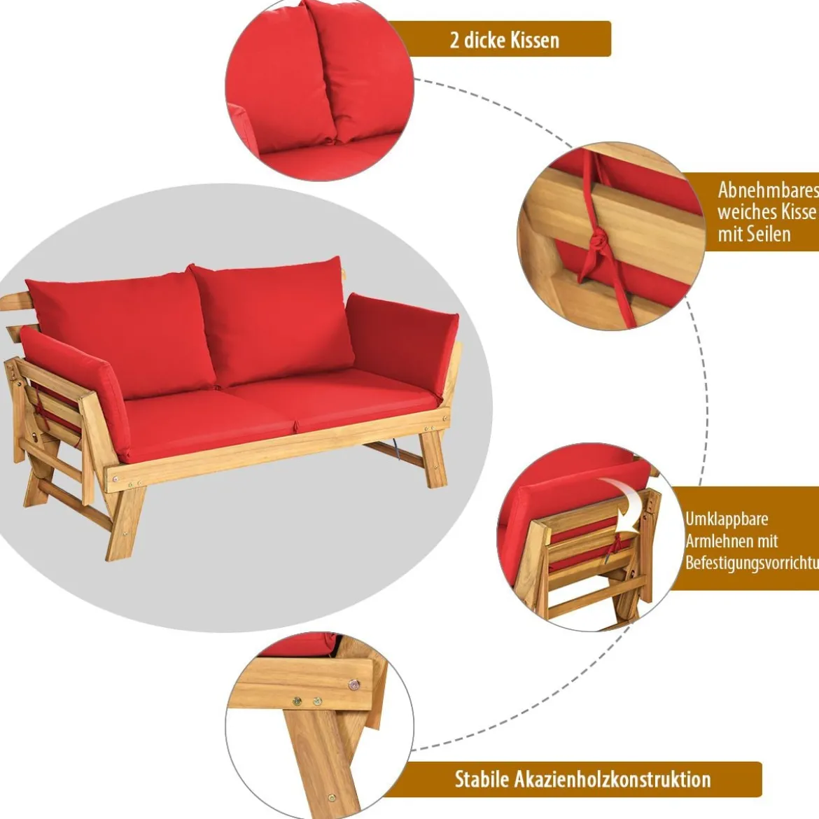 Schlafsofa für die Terrasse Tagesbett aus Akazienholz 198 x 75 x 75 cm