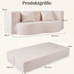 Schlafsofa mit 2 Bequemen Kissen & Memory Schaum Boneless Sofa Bett Teddy-Fleece Beige