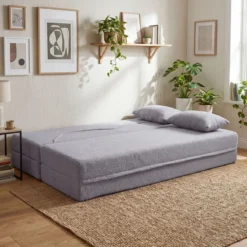 Schlafsofa mit 2 Bequemen Kissen & Memory Schaum Boneless Sofa Bett Teddy-Fleece Grau