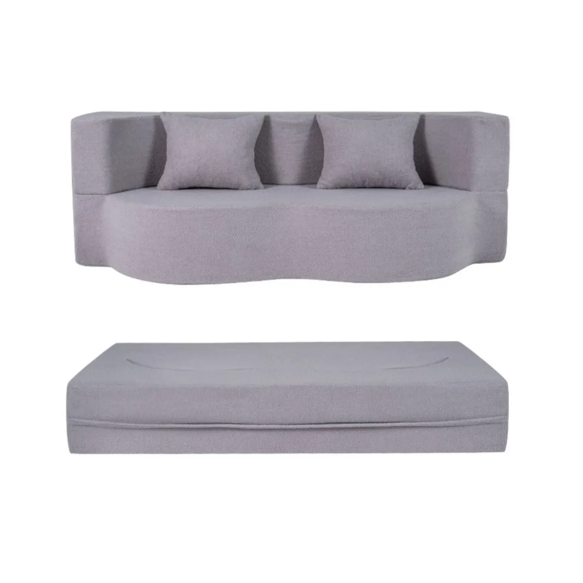Schlafsofa mit 2 Bequemen Kissen & Memory Schaum Boneless Sofa Bett Teddy-Fleece Grau