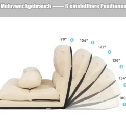 Schlafsofa mit 2 Kissen Sofabett mit 6 Stufig Verstellbarer Rücklehne 180 x 113 x 10 cm Beige