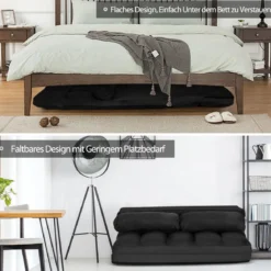 Schlafsofa mit 2 Kissen Sofabett mit 6 Stufig Verstellbarer Rücklehne Lazy Sofa Schwarz