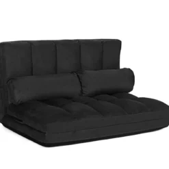 Schlafsofa mit 2 Kissen Sofabett mit 6 Stufig Verstellbarer Rücklehne Lazy Sofa Schwarz