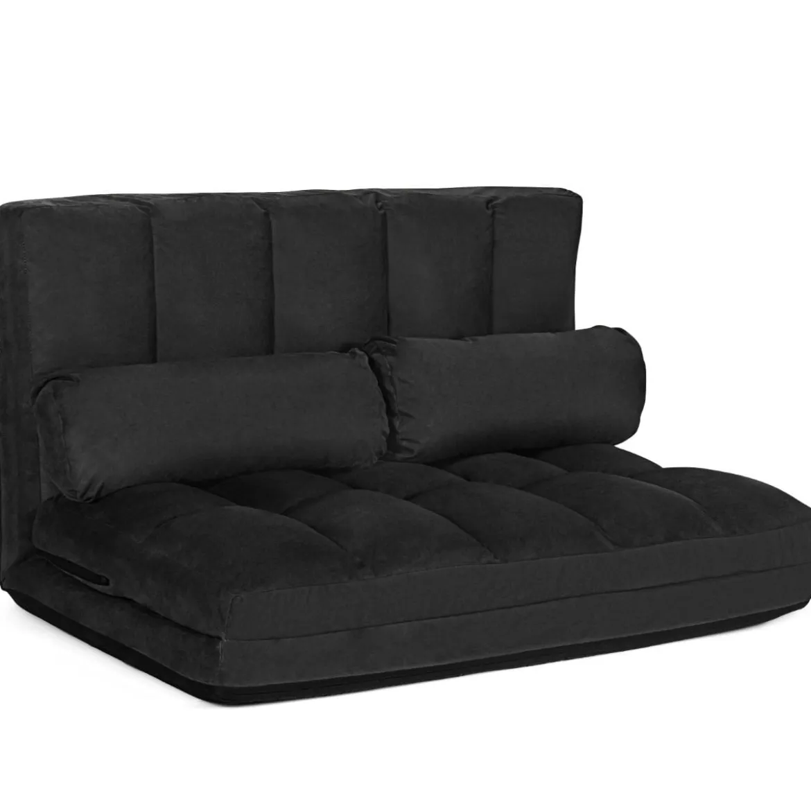 Schlafsofa mit 2 Kissen Sofabett mit 6 Stufig Verstellbarer Rücklehne Lazy Sofa Schwarz