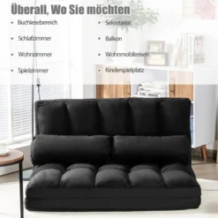 Schlafsofa mit 2 Kissen Sofabett mit 6 Stufig Verstellbarer Rücklehne Lazy Sofa Schwarz