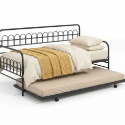 Schlafsofa mit Stabilem Metallrahmen & Ausziehbett Tagesbett 90 x 200 cm Schwarz