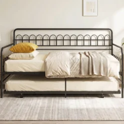 Schlafsofa mit Stabilem Metallrahmen & Ausziehbett Tagesbett 90 x 200 cm Schwarz
