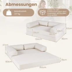 Schlafsofa 2-Sitzer Schlafsessel mit Abnehmbaren Armlehnen & Rückenlehne Faltbarer Schlafcouch Beige
