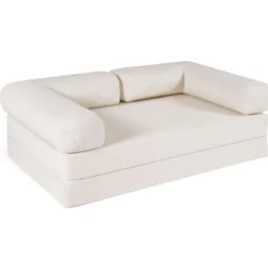 Schlafsofa 2-Sitzer Schlafsessel mit Abnehmbaren Armlehnen & Rückenlehne Faltbarer Schlafcouch Beige