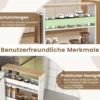 Schlanker Aufbewahrungswagen mit 4 Ebenen schmaler mobiler Servierwagen mit offenen Regalen Weiß + Natur