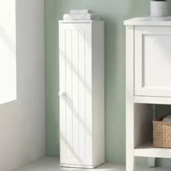 Schmal Badezimmerschrank mit 3 Abnehmbaren Regalen 16cm Breit Toilettenschrank Weiß