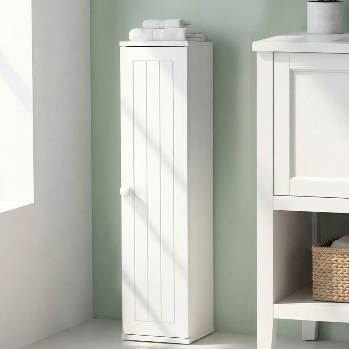 Schmal Badezimmerschrank mit 3 Abnehmbaren Regalen 16cm Breit Toilettenschrank Weiß