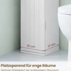 Schmal Badezimmerschrank mit 3 Abnehmbaren Regalen 16cm Breit Toilettenschrank Weiß