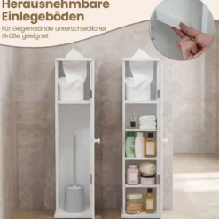 Schmal Badezimmerschrank mit 3 Abnehmbaren Regalen 16cm Breit Toilettenschrank Weiß