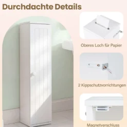 Schmal Badezimmerschrank mit 3 Abnehmbaren Regalen 16cm Breit Toilettenschrank Weiß
