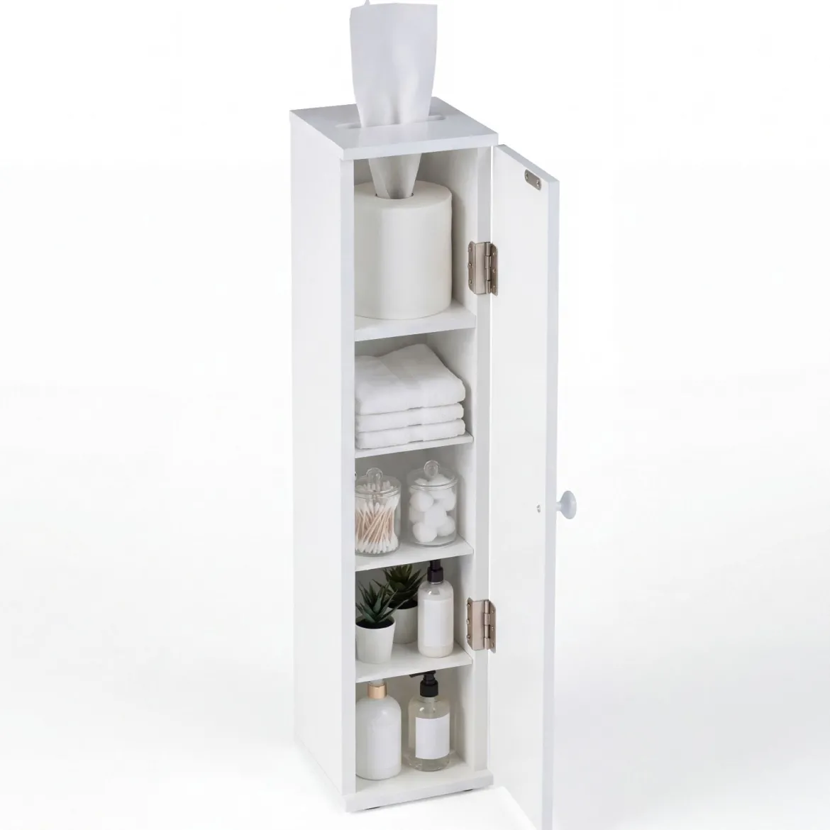 Schmal Badezimmerschrank mit 3 Abnehmbaren Regalen 16cm Breit Toilettenschrank Weiß