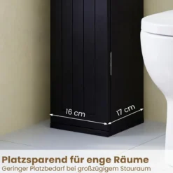 Schmal Badezimmerschrank mit 3 Abnehmbaren Regalen 16cm Breit Toilettenschrank Schwarz