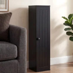 Schmal Badezimmerschrank mit 3 Abnehmbaren Regalen 16cm Breit Toilettenschrank Schwarz