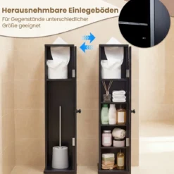 Schmal Badezimmerschrank mit 3 Abnehmbaren Regalen 16cm Breit Toilettenschrank Schwarz