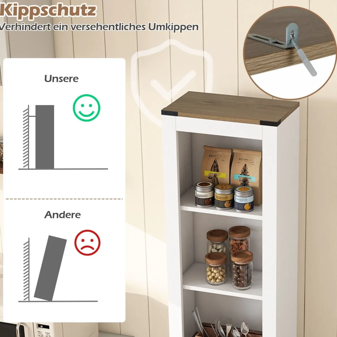 Schmaler Badezimmerschrank mit Schublade & Verstellbarem Regal Badschrank Hochschrank Weiß