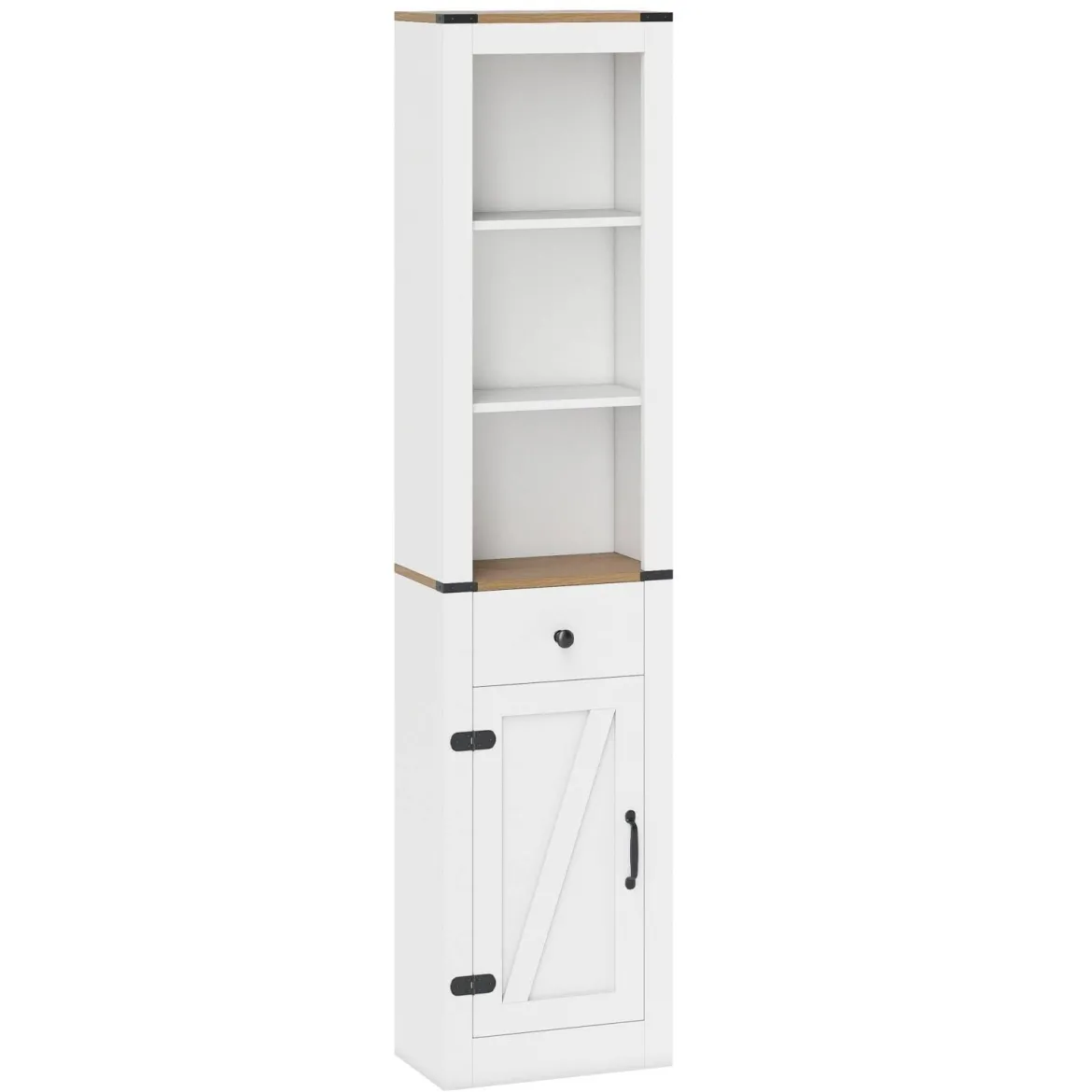 Schmaler Badezimmerschrank mit Schublade & Verstellbarem Regal Badschrank Hochschrank Weiß